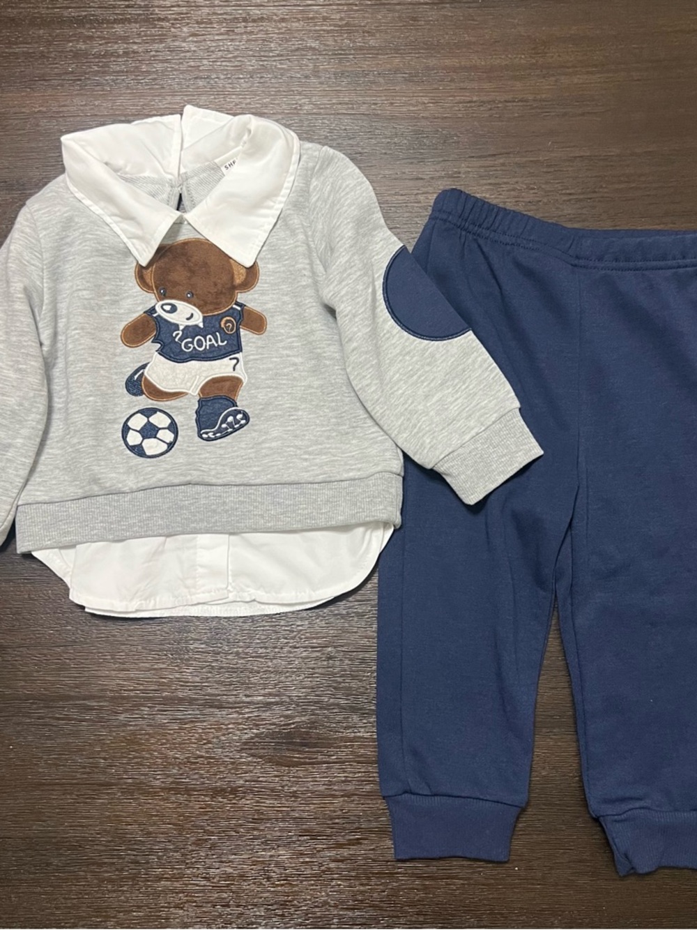 Navy Blue and Light Gray Jogger Set - 12-18m